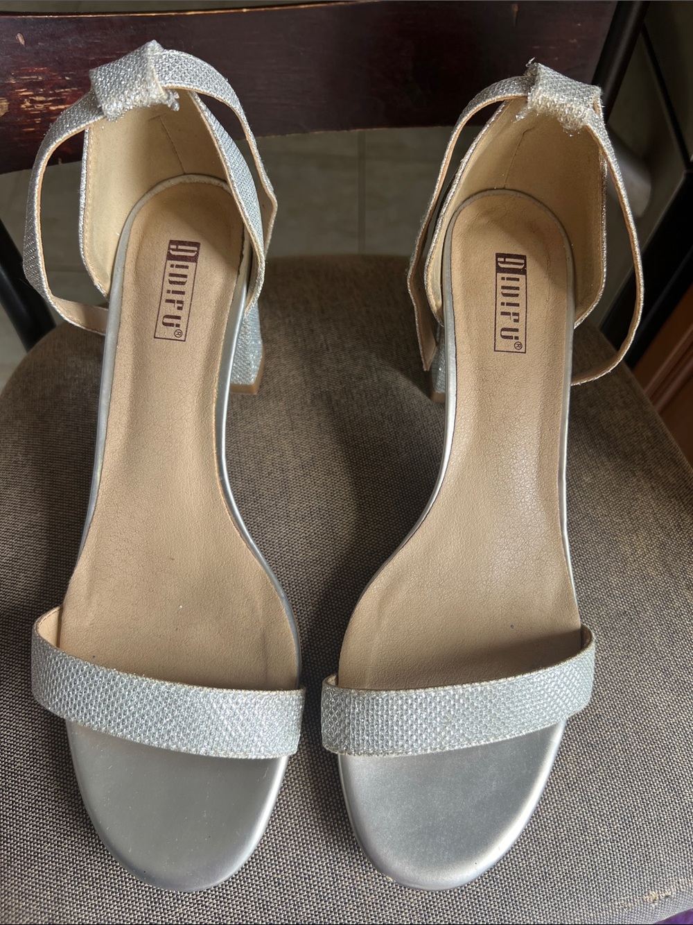 Silver Sparkle Ankle-Strap Block Heel Sandals